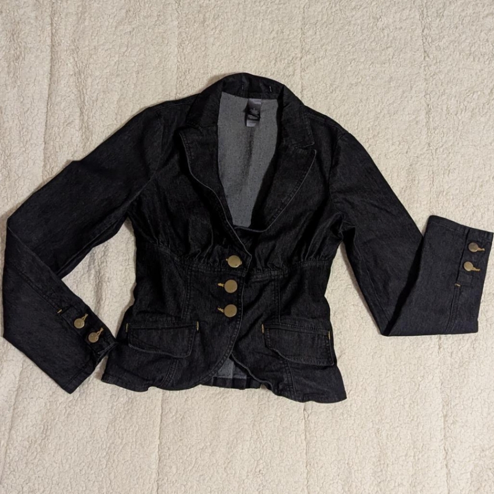 Bisou Bisou By Michele Bohbot womens black denim corset blazer jacket